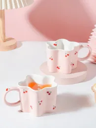 Mugs 1 Piece 350ml Irregular flower cup small cherry ceramic mug 231026