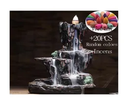 Fragrance Lamps Mountains River Waterfall Incense Burner Fountain Backflow Aroma Smoke Censer Holder Office Home Unique Craftsadd22800600