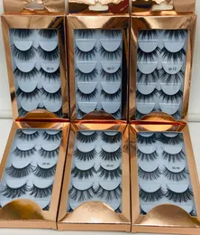 Nyaste 5D Rose Gold 5 Pairs Mink False Eyelashes Set Packaging Box Handmade återanvändbara falska fransar Eye Makeup Accessories4857649