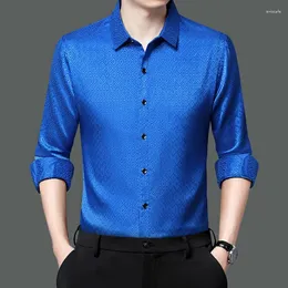 Men's Casual Shirts Luxury Royal Blue Gentleman Social Silk For Wedding Party Claret Red Smooth Satin Stretch Clothes Work Blouse Large Size