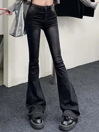 Jeans da donna Pantaloni svasati vintage francesi neri Donna Moda coreana Denim Skinny Casual Donna Autunno Stile americano Solido Elegante