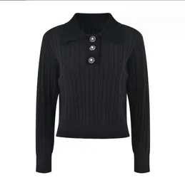 1023 2023 Marka jesienna pasa startowego W tym samym stylu Sweter z długim rękawem Lapel Neck Pullover Fashion Ubrania Wysokiej jakości damskie yl