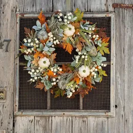 Decorative Flowers Thanksgiving Artificial Fall And Pumpkin Wreath For Front Door Home Farmhouse Decor Harvest Festival Hanging