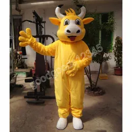 Costumi della mascotte della mucca gialla di alta qualità Vestito da festa operato da Halloween Personaggio dei cartoni animati Carnevale Natale Pubblicità Costume da festa di compleanno