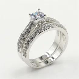 2019 New Arrival Fashion Jewelry Real 925 Sterling Silver Round Shape White Topaz CZ Diamond Womending Bridal Ring Set Lov229L