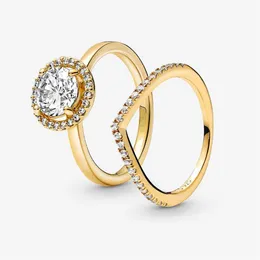 100% europeu 925 prata esterlina halo de ouro espumante wishbone anel conjunto para mulheres anéis de casamento moda jóias acessórios305u