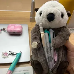 Pencil Bags Kawaii evers Sea Otter Case Plush Doll Bag Pouch Make Up Stuffed Animal Fluffy Stationerys 231025