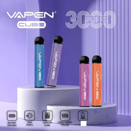 Einweg-Vape Authentic VAPEN CUBE 3000 Puff 30000 E-Zigaretten Tragbare Verdampfer-Starterkits 0% 2% 5% vorgefüllte 8-ml-Kapazität 1000-mAh-Batterie-Vapes