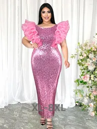 Платья больших размеров Розовое платье с пайетками для элегантных женщин Вечерние с оборками без рукавов Пышные длинные коктейльные рождественские вечера 3xl 4xl 5xl 6xl