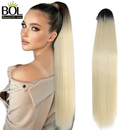 Syntetiskt S BOL -klipp i svansen Wrap Around Long Straight Tail Hair 30inch Hairpiece Blonde Drawstring 231025