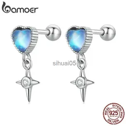 Stud Bamoer Authentic 925 Sterling Silver Star Earrings For Women Fine Jewelry Shiny Blue Heart Ear Studs Wedding Present BSE674 YQ231026