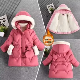 Down Coat Winter Girls Jacket Skicka handskar varm päls krage prinsessor kappa huva blixtlås ytterkläder barn bomullsupptagen parowsuit 2-8y 231025