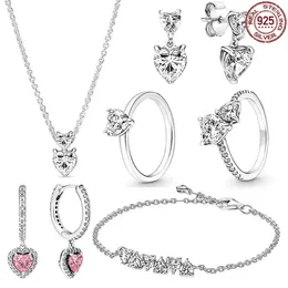 Loose Gemstones Classic 925 Sterling Silver Shining Heart Series smycken Halsband Armband örhänge set utsökta charm kvinnors gåvor