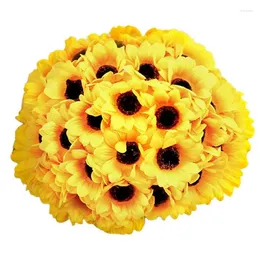 Decorative Flowers 50Pcs Artificial Sunflower Heads Silk Sun Sunflowers Arrangements For Birthday Party Home Decor 7Cm Durable