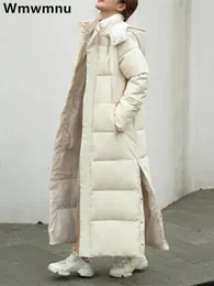 Damskie w dół parkas zima z kapturem długi parkas kobiety w dół bawełniane śnieg noszenie tkanki zagęszcza ciepłe boczne dzielone kurtki luźne bawełniane chaqueta 231025