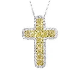 Hip Hop Vintage Fashion Jewelry 925 Sterling Silver CZ Diamond Yellow Crystal Gemstones Party Women Wedding Cross Pendant Clavicle3181