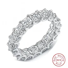 Sparkling Luxury Jewelry Real 925 Sterling Silver Princess Cut Stack White Topaz 4MM CZ Diamond Gemstones Moissanite Women Wedding228c