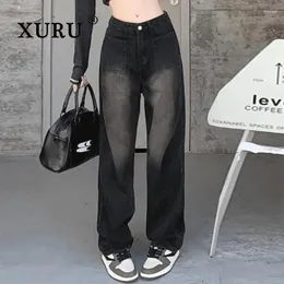 Women's Jeans XURU - European And American High Waist Loose Wide Leg For Women Quality Straight Black Long K5-6699