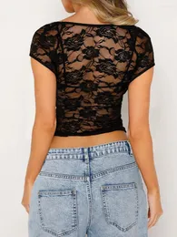 Mulheres camisetas Mulheres Y2K Grunge Lace Sheer Tops Low Cut Slim Fit Cap Manga e Sem Mangas Bralette Set Roupas Vintage