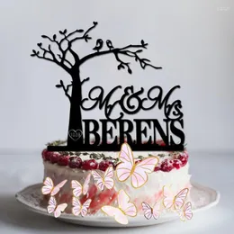 Festive Supplies Custom Your Name Wedding Cake Topper Birds On Tree Pattern Butterfly As Gift Personalized Simple Decoration For Anniversary
