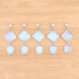 Pendant Necklaces Natural Opal Stone Square Water Drop Shape Dangle Charm Reiki Chakra Women Man Jewelry Gift Wholesale 5Pcs 10pcs TN3770