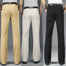 Calças masculinas primavera outono retro cintura alta micro flared pant homens negócios viajando fino estiramento casual solto longo algodão calças retas