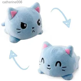 Pchane pluszowe zwierzęta dwustronne kot Gato dzieci Flip Plushie Animals Peluches for Pulpos Playtime Game Cartoon Doll Plusze zabawka dla dzieci Prezenty urodzinowe 231228