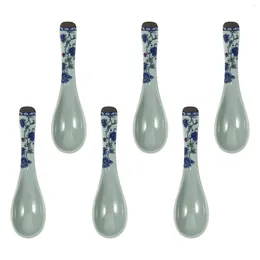 Cucharas 6 unids Sopa de porcelana azul y blanca Cuchara para servir Cena de melamina para el restaurante casero El Cocina china