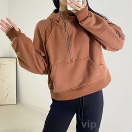 Lu Align Lu Scuba Manica lunga Yoga Donna Bodybuilding Felpa con cappuccio Completo Sport all'aria aperta Felpa con cappuccio Mezza zip Atletico Pullover con cappuccio Felpe Ragazza Abbigliamento da allenamento