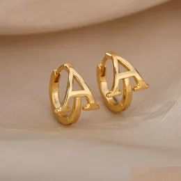 Stud Initial Letter Stud örhängen för kvinnor Rostfritt stål A-Z Piercing Earring Femme Fashion Jewelry Gift Drop Delivery Jew Dhgarden Otbow