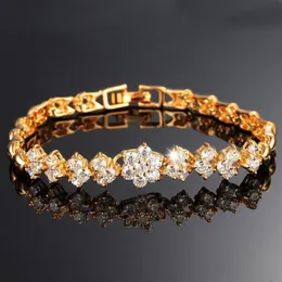 أساور الزهور diamante شفافة الزركون 18K الذهب العصري الكلاسيكية الملحقات النساء روابط سلسلة سوار السحر المثلجة OU260H