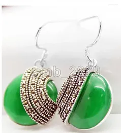 Boucles d'oreilles pendantes, bijoux en Jade vert naturel, pièce de monnaie en argent 925, marcassite, cadeau de saint valentin, 18 18mm