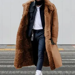 Men Blends Men Winter Coat Thick Soft Plush Long Sleeve Cold Resistant Single breasted Lapel Outdoor Warm Mid Length 231026