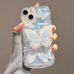 Handyhüllen Bling 3D Laser Butterfly Seat Soft Shell für iPhone 15 13 11 14 Pro X XR XS MAX Plus + Wave Border Back Cover 231026