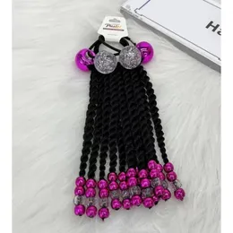 New Arrival Kids Braided Elastic Ponytails with 30mm Bobbles Box Braid Blue Green White Beads with Colorful Bow Tie