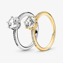 Anello solitario in argento sterling 100% 925 trasparente con corona scintillante per le donne Anelli di fidanzamento per matrimonio Accessori per gioielli di moda222T