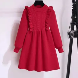 Mädchen Kleider 2023 Herbst Winter Teenager Mädchen Kinder Strickpullover Prinzessin Spitze Kleidung Rot Jahr Weihnachten 4 5 6 7 8 9 10 11