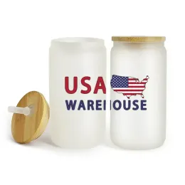 ABD /CA Yerel Depo 16 oz süblimasyon cam bira kupaları bambu kapaklar ve saman bardaklar DIY Blans teneke kutular ısı transfer buzlu kahve fincanları mason kavanozlar 1027