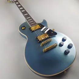 Guitarra elétrica customizada, Pelham Karsten, toda azul, acessórios e afinador dourados, pacote relâmpago