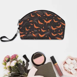 Sacos cosméticos 2023 gótico bat mini falso couro mulheres saco portátil cinta zíper organizador de maquiagem senhora para viagens