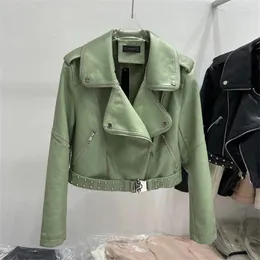 Cappotto da donna in pelle primavera autunno donna morbido finto PU cappotto nero verde motociclista streetwear punk capispalla slim cappotti basic
