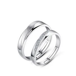 새로운 솔리드 925 스털링 실버 커플 반지를위한 남녀 결혼 약혼 조절 가능한 반지 밴드 New Ring Jewelry N21228K