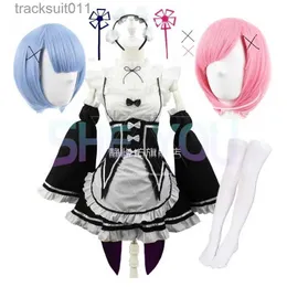 Anime kostymer ram rem cosplay re noll kara hajimeru isekai seikatsu svart come girls maid outfit kvinnor förkläde halloween come l231027