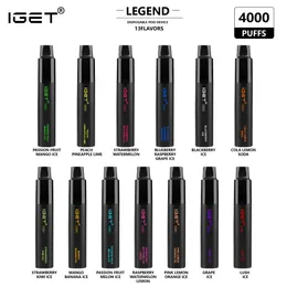 Autentisk Iget Legend Disponible Pod Device Kit E-cigaretter 4000 puffs 12 ml Förspillad patron Batterivape Stick Pen vs Bar XXL Max Puls