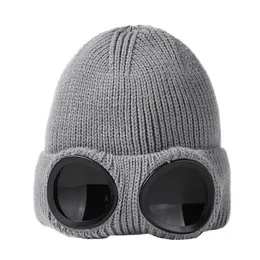새로운 디자이너 두 렌즈 안경 고글 비니 남성 니트 모자 두개골 캡 야외 여성 uniesex 겨울 비니 보닛 7 컬러 Y-3