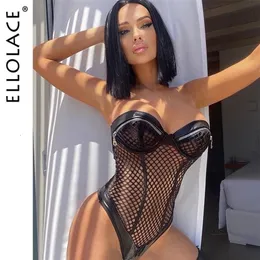 Womens Jumpsuits Rompers Ellolace Sensual Fishnet Bodysuit Women Lace Exotic Costumes Sexy Hollow Out Halter Bodycon Lingerie Siss266W