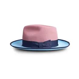 قبعات حافة واسعة دلو أزياء Fedoras Hat Jazz Color Block Bow Elegant Pure Wool Sunshade Felt 231027