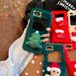 Mobiltelefonkisten 3D Weihnachtsbaum Plüsch Telefon Hülle für Samsung Galaxy Z Flip 5 4 3 Flip5 Flip4 Flip3 Zflip5 Zflip4 Weihnachtsgeschenk Plüsch -Telefon Cover 231026