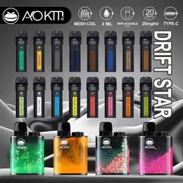 E Sigara Tek Kullanımlık Aokit Drift Yıldızı 800Puffs Pod Cihaz 2ml Önceden doldurulmuş Pods Şarj Edilebilir Pil Mesh Bobini Değiştirilebilir Pods vs Elf Kutusu Randm