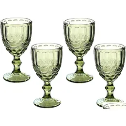 Vinglasögon färgade vattenbägare 10 oz bröllopsfest rött glas för juice dricka präglad design droppleverans hem trädgård kitche dhzh5